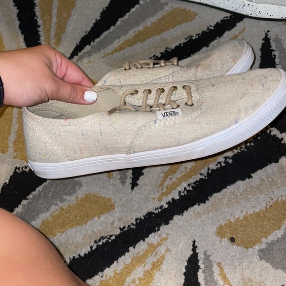 Tan Vans, with Multicolored Stitching - Picture 2 of 4